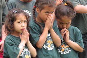 School children join a karakia. Photo / APN