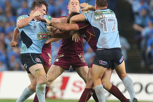 Following the two unprovoked punches thrown by Blues' captain Paul Gallen in Origin I, administrators have decreed that punches in Origin II will draw an automatic yellow card. Photo / Getty Images.