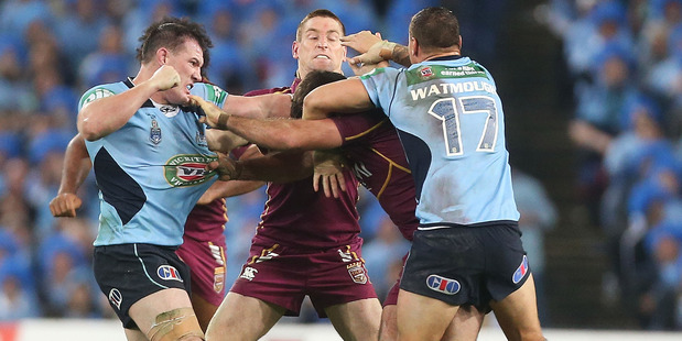 Paul Gallen lashes out at Nate Myles during the first State of Origin match this month. Photo / Getty Images