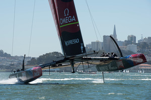 Emirates Team New Zealand say they have conceded a lot on safety issues in the design of their AC72. Photo / Chris Cameron