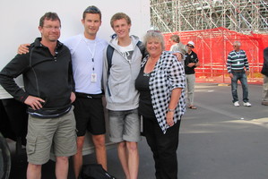 Double New Zealand representatives Michael and Simon (centre) with proud parents Cliff and Shona Arms.