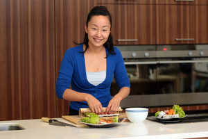 Sachie Nomura ensures those attending her Parnell sushi-making classes have a fun, relaxed time. Photo / Doug Sherring