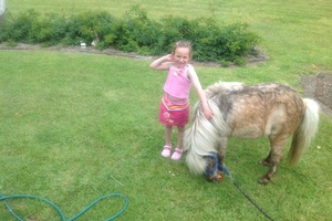Maryjane Hume-Ecerg with Milo, a favourite of Jim and Debbie Hume's grandchildren. Photo / Debbie Hume