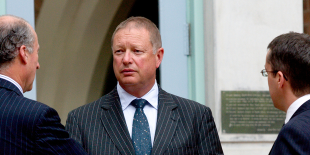 Queens Counsel Bruce Gray (centre) pictured outside the Auckland High Court. Gray has been appointed lead counsel in a lawsuit taken against ANZ Bank targeting penalty fees. File photo / NZ Herald