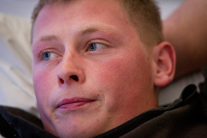 Ollie Williams in the Hawke's Bay Hospital after a jet boat crash on the weekend. Photo / Glenn Taylor