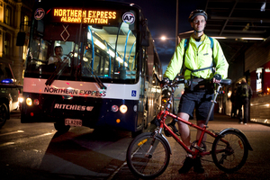 Tim Roberts takes his bike, which can be folded down, on Auckland buses although he had to hassle Ritchies top brass to get the okay. Photo / Natalie Slade