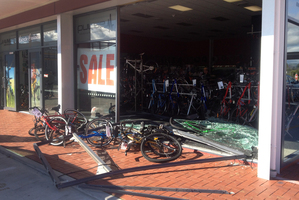 The Bicycle Business after a car ran through its fromt window, hitting a customer. Photo / APN