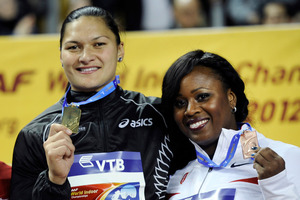 Valerie Adams and Michelle Carter medalled at last year's world indoors. Photo / AP