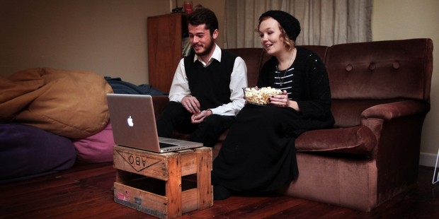 Ezra Whittaker-Powley and Eden in their flat have found a way around pay-TV by downloading shows illegally. Photo / Doug Sherring
