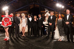 Models showing off World of Wearable Arts garments at the Louis Vuitton America's Cup event in San Francisco.