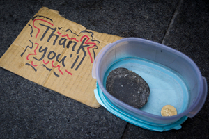 Herald readers' online remarks suggest opinion is evenly divided on a proposed ban on beggars. Photo / Richard Robinson