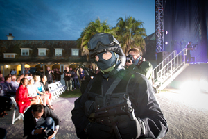 A re-enactment of the raid at Kim Dotcom's mansion, north of Auckland. Photo / Richard Robinson