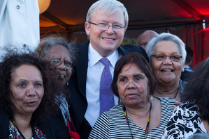 Kevin Rudd is welcomed by Aboriginal women and children during 'The Apology - Five Years On - Heal our Past, Build our Future'. Photo / Getty Images