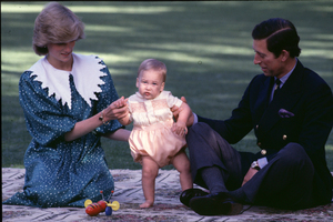 Princess Diana and Prince Charles with Prince William on the lawn of Auckland's Government House on their visit to New Zealand in 1983. Photo / NZ Herald