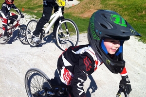 A child competes in the North Harbour BMX champs.