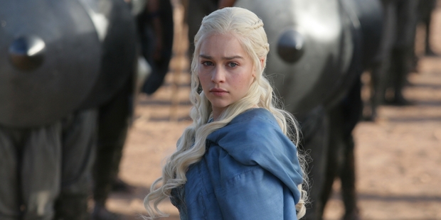 Emilia Clarke in a scene from Game of Thrones, nominated for a best drama series Emmy award. Photo / AP
