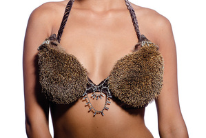 A bra made of dead hedgehogs called Epicentre divas by Claire Third from Christchurch.Photo / Bizarre Bras