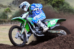 Rotorua's Scotty Canham (Kawasaki KX250F) is one of the favourites in the MX2 category this weekend. Pictures / Andy McGechan, BikesportNZ.com