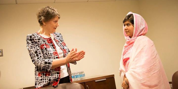 Former New Zealand Prime Minister and top United Nations official Helen Clark meets Malala Yousafzai after the schoolgirl addressed the United Nations last week.