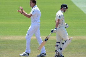 Morne Morkel of South Africa celebrates the wicket of Colin Munro. Photo / Getty Images