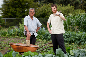 Keen gardener Tom Wichman (left) and John Darroch, who helped get the project going. Photo / Richard Robinson
