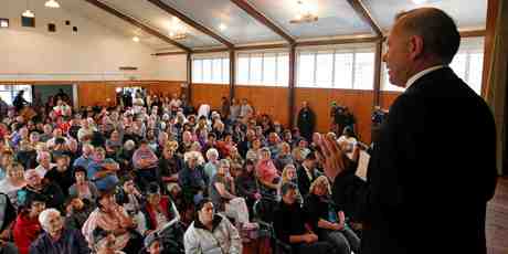 Mayor of Otorohanga Dale Williams chairs a meeting at Kawhia last night for the community to talk about youth issues after the local police officer Perry Griffin was assaulted at the weekend. Photo / Christine Cornege