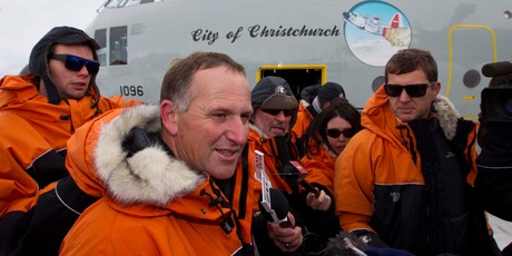 John Key at the Pegasus landing strip last night. Photo / Alan Gibson