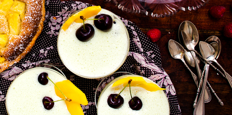 Marimated mango and cherries layered with lime flummery. Photo / New Zealand Herald