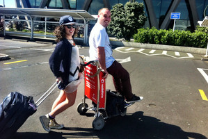 Keisha Castle-Hughes and fiance Jonathan Morrison at Auckland Airport before flying out to Perth to visit Keisha's mother.