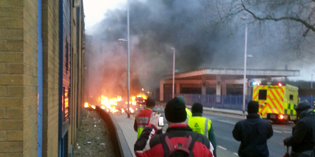 A helicopter crashed in the Vauxhall area of central London. Photo / AP