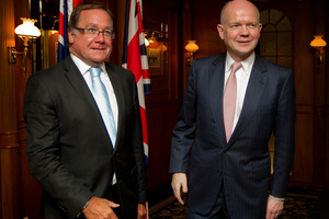 Foreign Minister Murray McCully (left) and William Hague, Secretary of State for Foreign and Commonwealth Affairs for Great Britain. Photo / Sarah Ivey