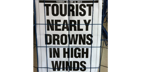 Someone got a bit carried away with this poster headline. Photo / Supplied
