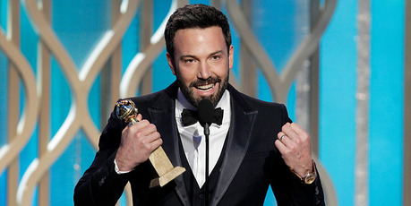 Ben Affleck delivers an acceptance speech at the Golden Globes. Photo/AP