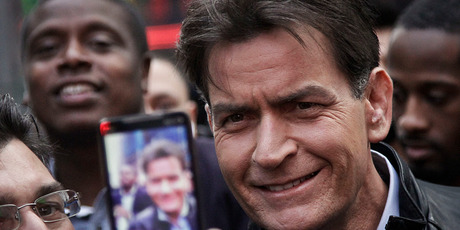 Charlie Sheen in Time Square before his interview with Letterman. Photo/AP