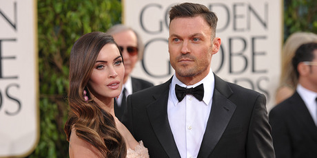 Megan Fox and her husband Brian Austin Green arrive at the Golden Globes. Photo/AP