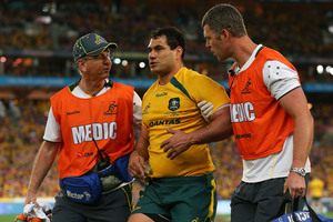 George Smith of the Wallabies returned to the field after a severe head clash. Photo / Getty Images