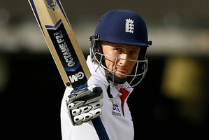 England's Joe Root celebrates reaching 150. Photo / AP