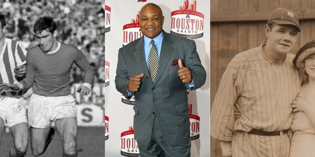 George Best (L), George Foreman (C) and George Herman (Babe) Ruth. Photo / Getty Images.