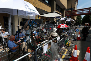 Media are gathered at St Mary's Hospital exclusive Lindo Wing in London.Photo / AP