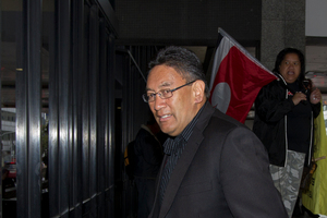 Mana Party Leader Hone Harawira outside Auckland District Court. Photo / NZ Herald