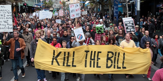 Auckland protesters marched down Queen St. Photo / Doug Sherring