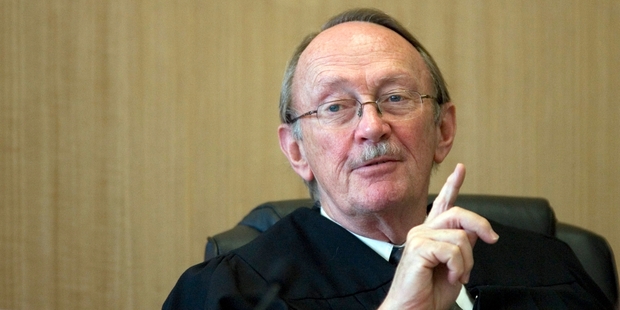 Justice Callander makes a point during the 2008 hearing of a youth charged with murdering tourist Karen Aim in Taupo. Photo / File