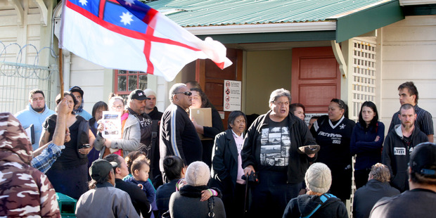 Protests over Kiri Campbell's court case shut down the Hawera District Court today. Photo / Bevan Conley