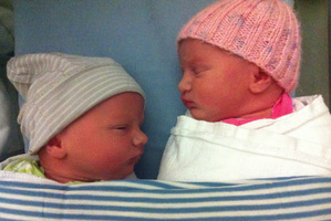 The newly born Weekes twins Parker on the left, Poppy on the right.