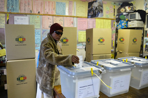 A woman casts her vote in elections in Mbare, Harare, Zimbabwe. Photo / AP