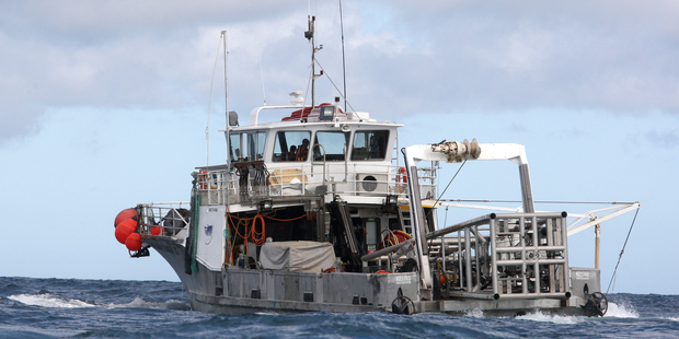 Ironsand sampling off the coast of Patea on the New Zealand Diving and Salvage Ltd MV Island Leader II for Trans-Tasman Resources Ltd. Photo / Bevan Conley