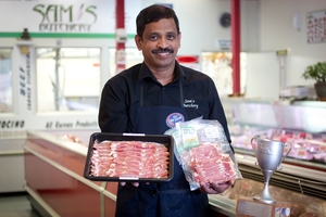 Ragupathy (Sam) Nadason of Sam's Butchery won the Bacon of the Year award. Photo / Sarah Ivey