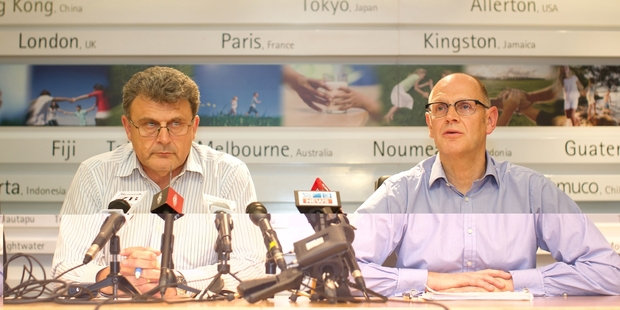Fonterra's head of NZ Milk Products Gary Romano, left, and communications boss Kerry Underhill say the focus has been on consumer safety. Photo / Richard Robinson
