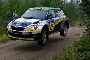 Hayden Paddon's Skoda Fabia S2000 performed well at the Finland Rally, where he finished third. Pictures / Honza Fronek