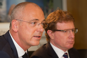 Fonterra chief executive Theo Spierings (left) and chairman John Wilson. Photo / Richard Robinson